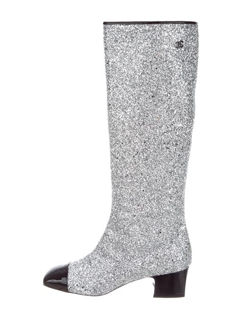 chanel glitter boots|knee high chanel boots.